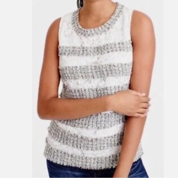 J. Crew NWOT Black Tweed Lace Overlay Sleeveless Top Blouse Medium Fully Lined - Picture 5 of 15
